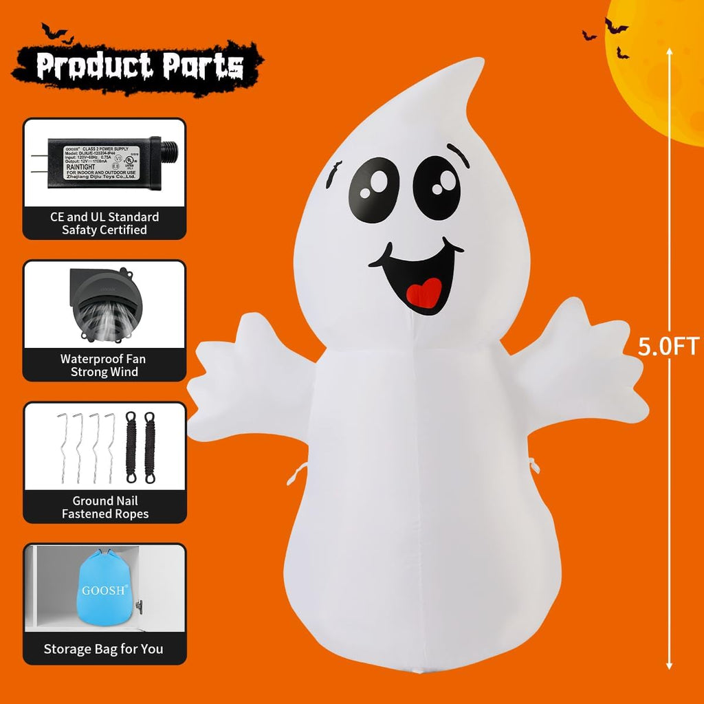 GOOSH 5-Foot Halloween Ghost Inflatable – White – product detail