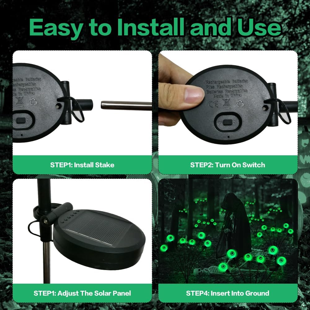 BeHiller BGYQG001 2-Pack 12-LED Solar Eyeball Garden Lights – Green – product detail
