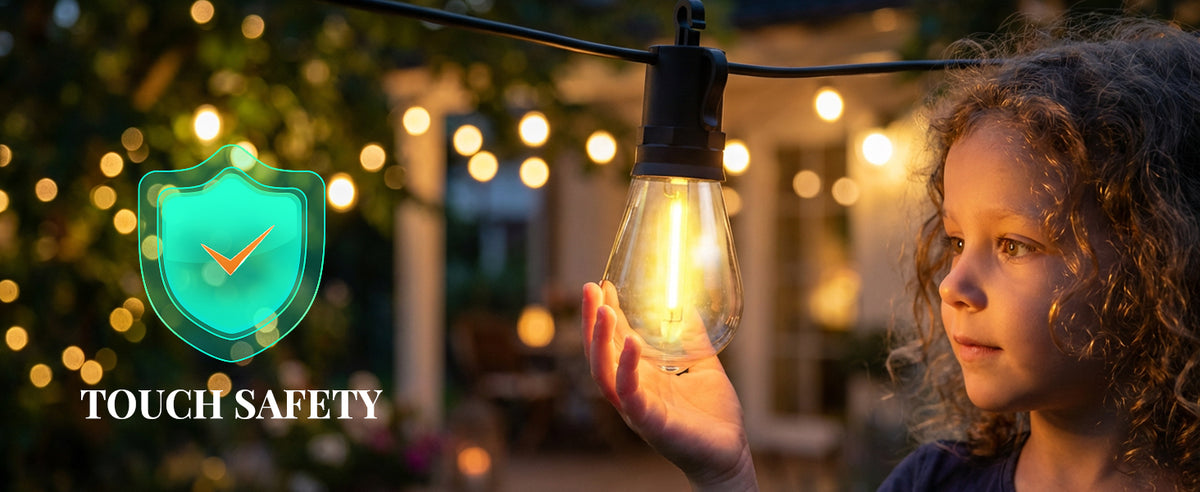 VGUXG Solar Patio String Lights, 50 ft, 15 Sockets