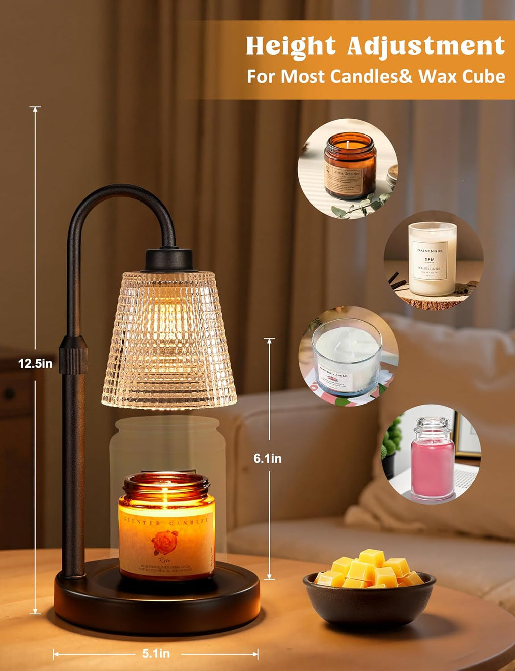 Innqoo Adjustable Candle Warmer Lamp, Black