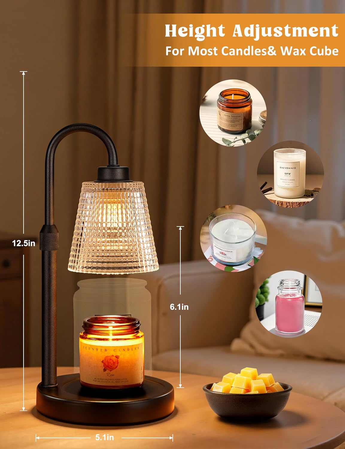 Innqoo Adjustable Candle Warmer Lamp, Black