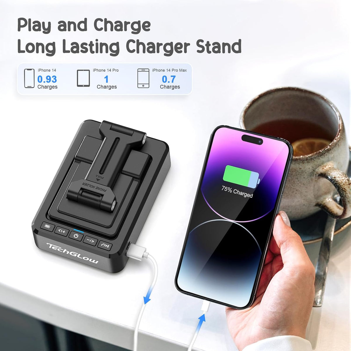 TechGlow Bluetooth Speaker Phone Stand, Black