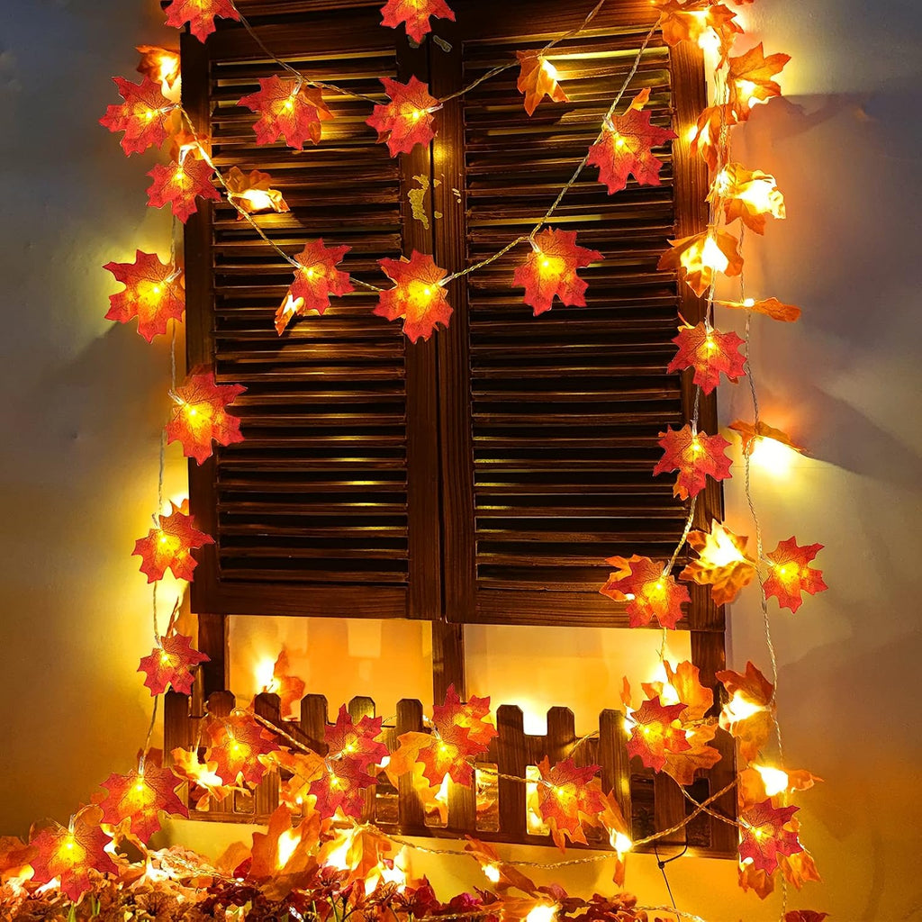 TURNMEON Lighted Maple-Leaf Garlands, 2-Pack