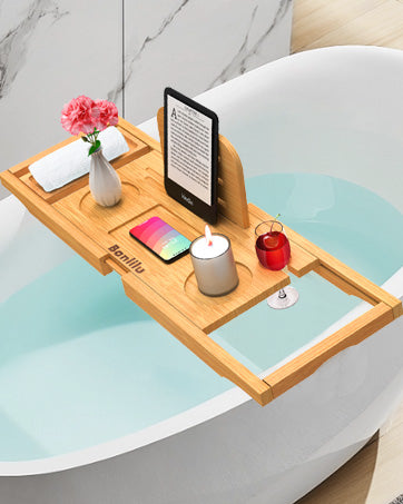 Banlilu Expandable Bamboo Bathtub Tray, Natural
