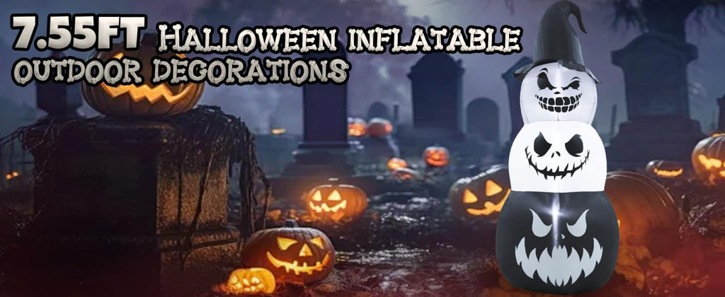 GIFTFIND 10091 7.6-Foot Halloween Pumpkin & Ghost Inflatable – Stacked Pumpkins – product detail