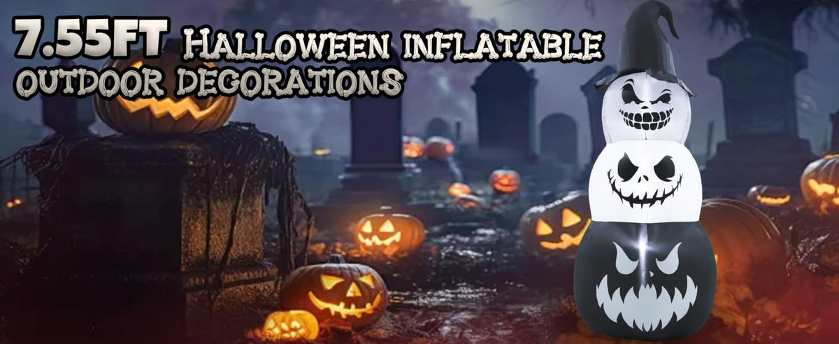 GIFTFIND 10091 7.6-Foot Halloween Pumpkin & Ghost Inflatable – Stacked Pumpkins – product detail
