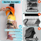 Houoisheck Wall-Mount Cap Organizers, Black, 2-Pack