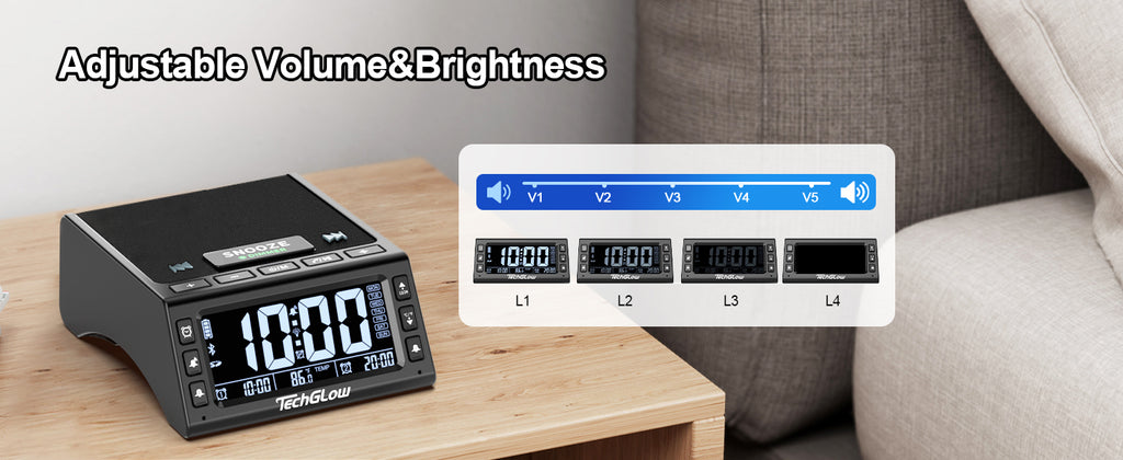 TechGlow Bluetooth Speaker Stand with Dual Alarm Clock, Black