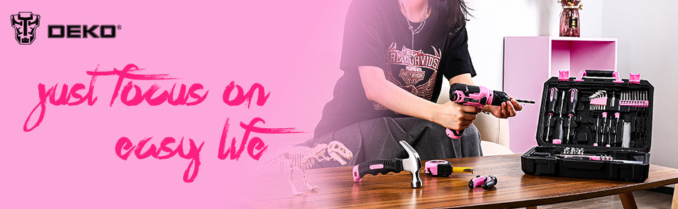 DEKOPRO 126-Piece Cordless Drill and Hand Tool Set – Pink – product detail