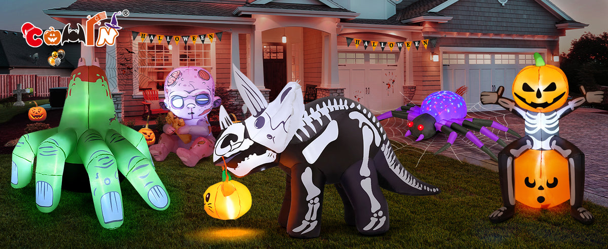 COMIN CO-69429 6.5-Foot Halloween Skeleton Dinosaur Inflatable – Black – product detail
