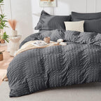HYMOKEGE Queen Seersucker Bedding Set, 7 Pieces, Dark Grey