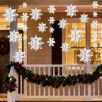OuMuaMua White 3D Snowflake and Garland Set, 14 Pieces