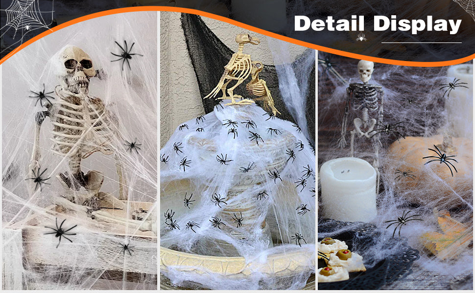 ZPISF MAX-002 Stretchable Halloween Spider Web with 150 Decorative Spiders – Extra Large, White – Extra Large / White – product detail