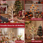 PEIDUO Lighted Birch-Style Tabletop Trees, 2 ft, Set of 2