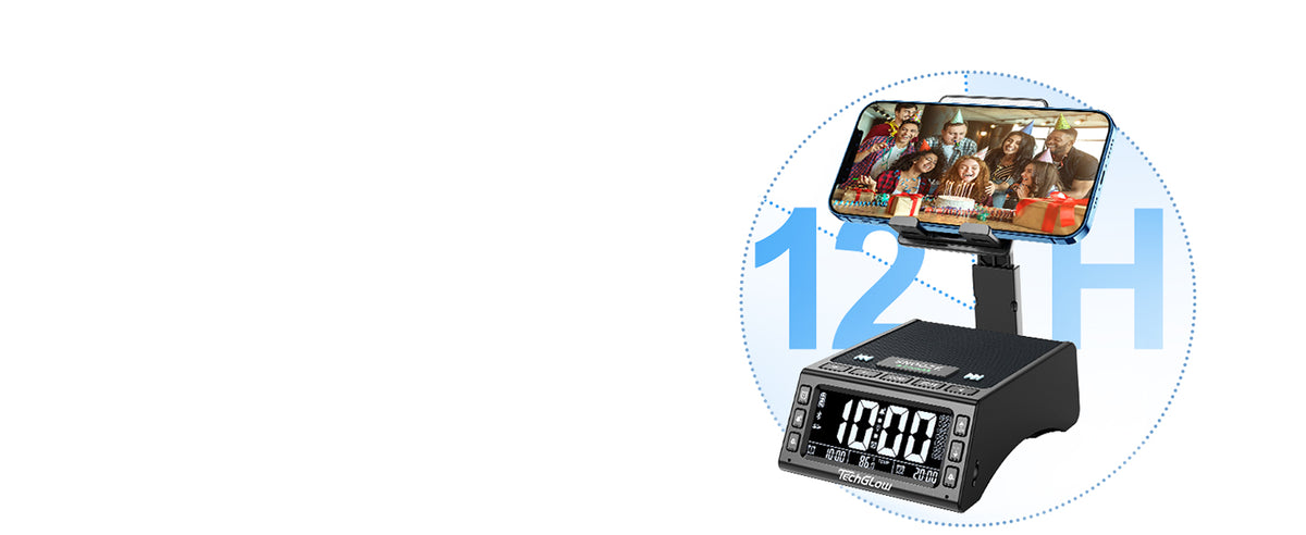 TechGlow Bluetooth Speaker Stand with Dual Alarm Clock, Black