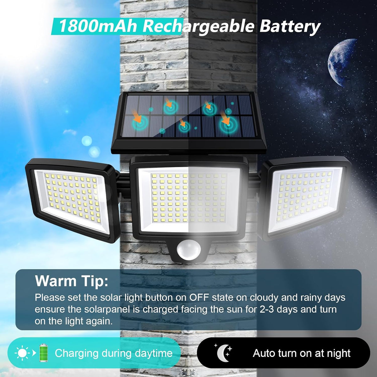 Tuffenough Solar Motion Lights, Black, 2-Pack