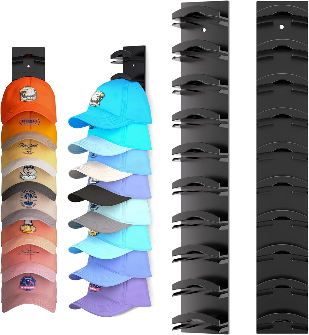 Houoisheck Wall-Mount Cap Organizers, Black, 2-Pack