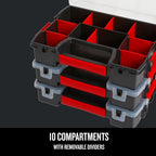 CRAFTSMAN CMST60964M 3-Pack 10-Compartment Parts Organizers – 3 Pack (11.5" L x 2.5" W x 8.5" H), black/red – 3 Pack (11.5" L x 2.5" W x 8.5" H) / black/red – product detail