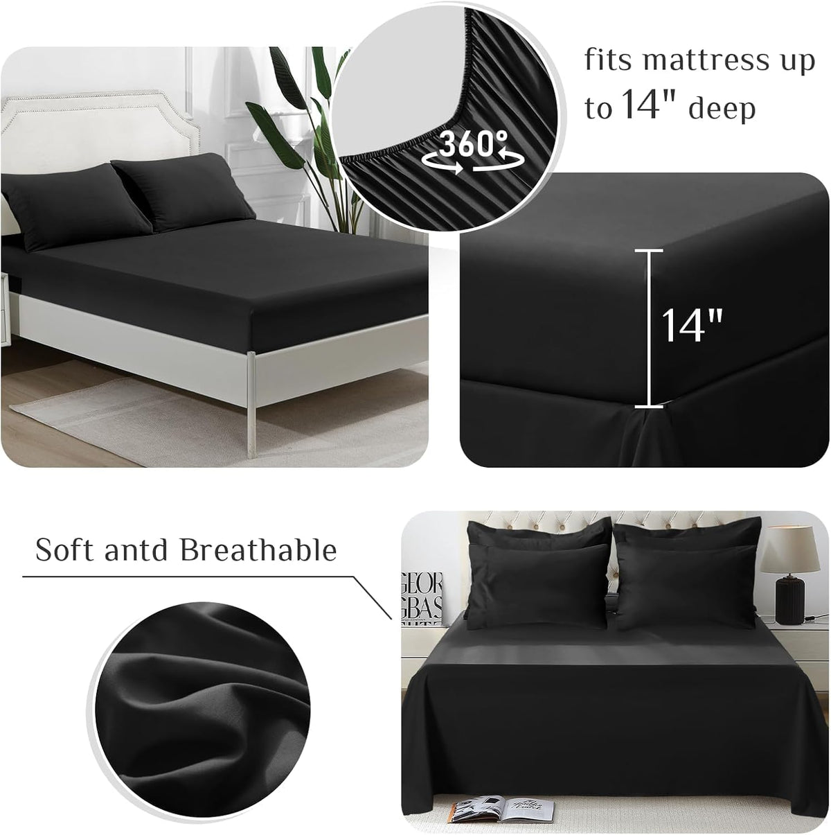JOLLYVOGUE Queen Bedding Set, 7 Pieces, Black