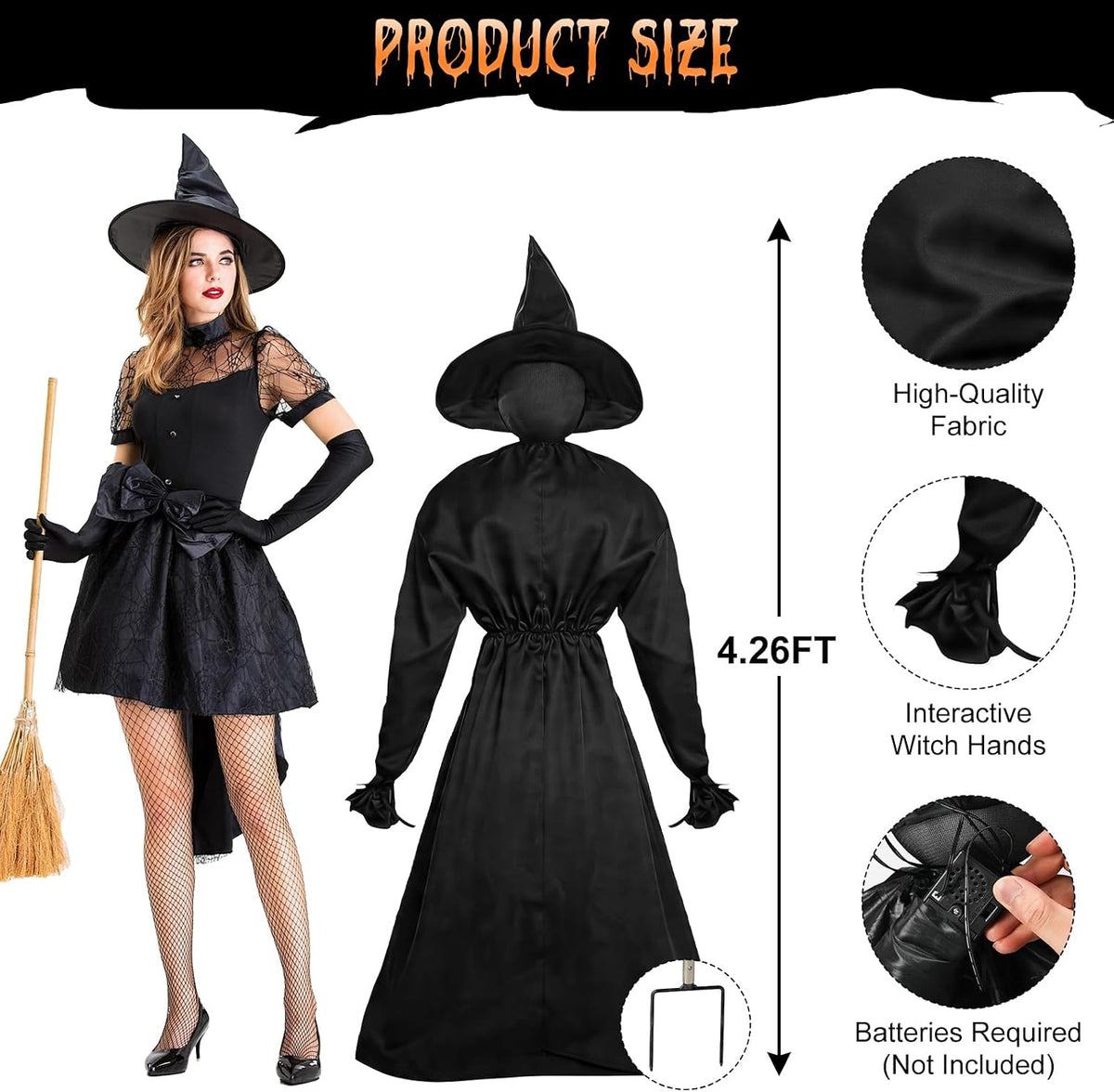 Zesua ZS113 5-Piece Lighted Halloween Witch Circle Set – 4.3 Ft Multicolor Light – product detail