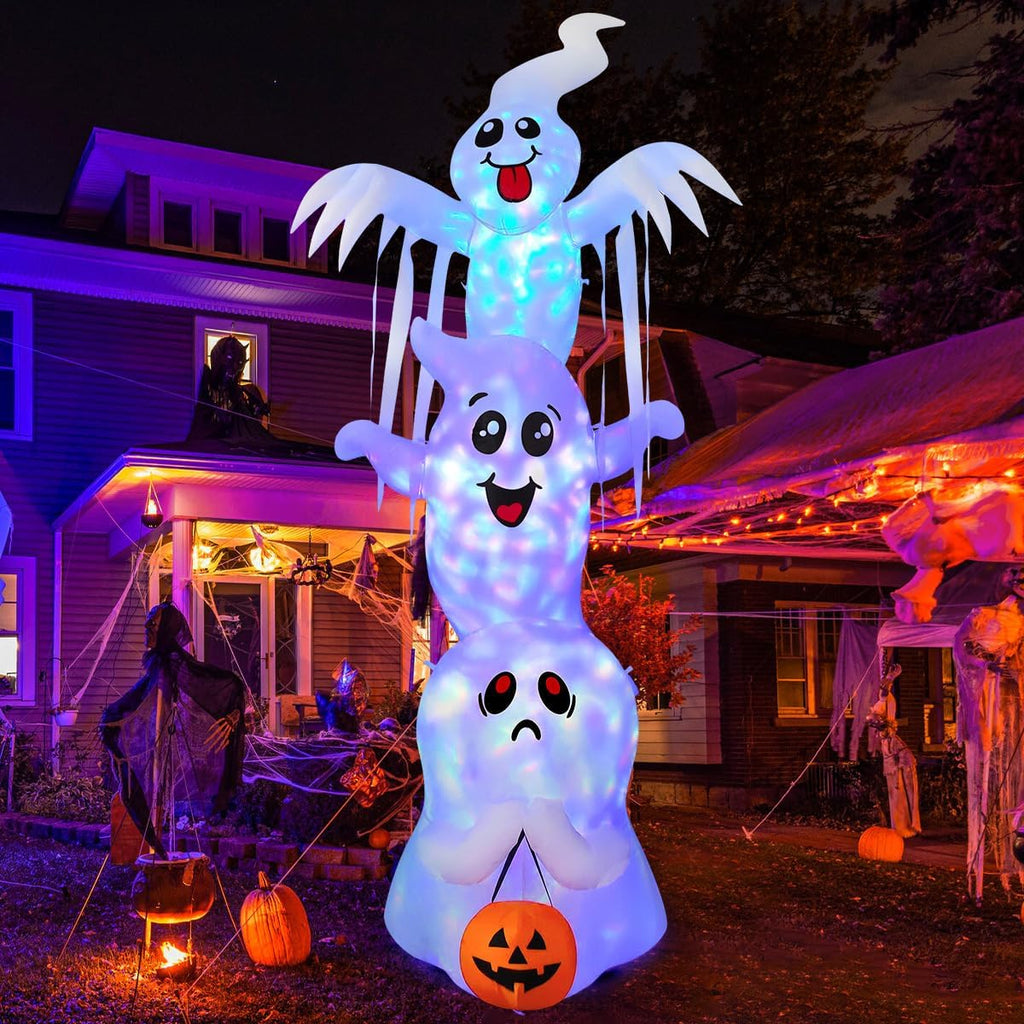 GOOSH D-69119 9.8-Foot Halloween Stacked Three Ghosts Inflatable – White