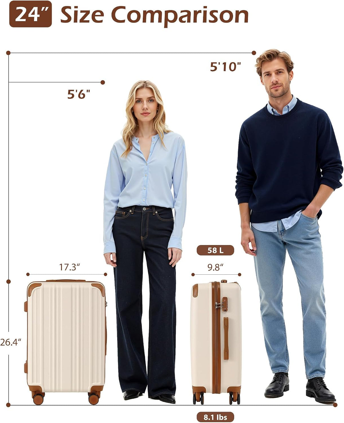 Coolife yd72 Hardside Suitcase – M(24in), apricot white – apricot white / M(24in) – product detail