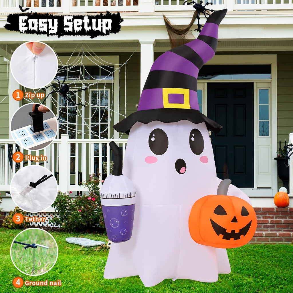 GOOSH 69656 6.2-Foot Halloween Ghost & Pumpkin Inflatable – white – product detail