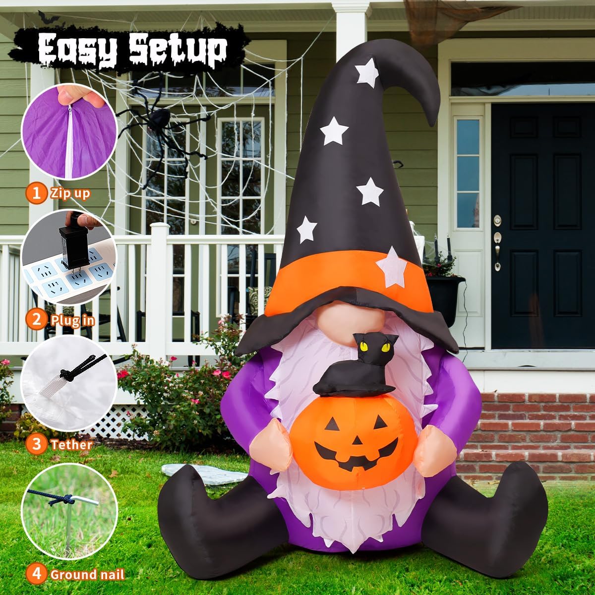 GOOSH 69496 5-Foot Halloween Gnome & Pumpkin Inflatable – purpole – product detail