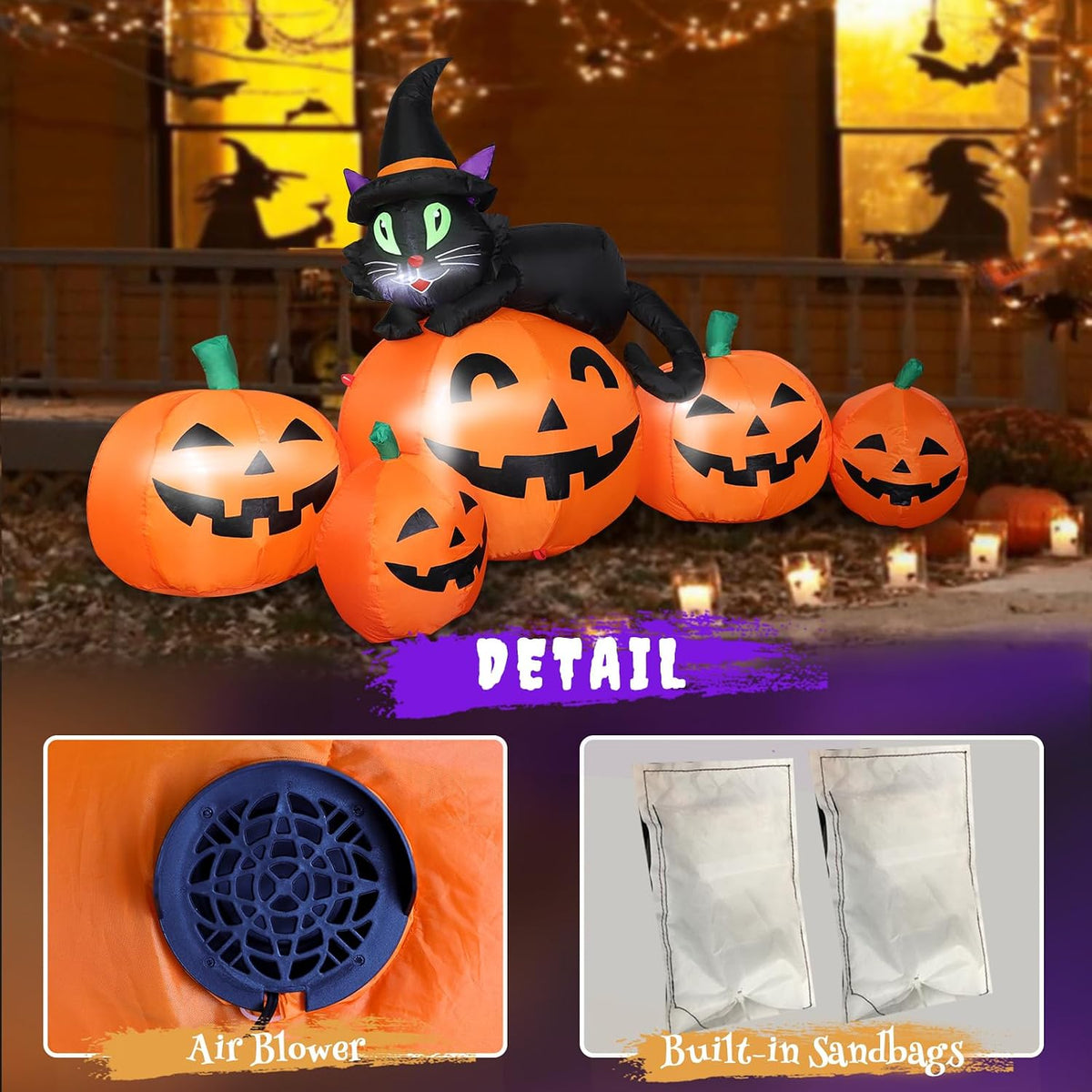 FunFanso HL18115-150 5-Foot Halloween Pumpkin & Black Cat Inflatable – 5FT Pumpkins, Orange, Black – 5FT Pumpkins / Orange, Black – product detail