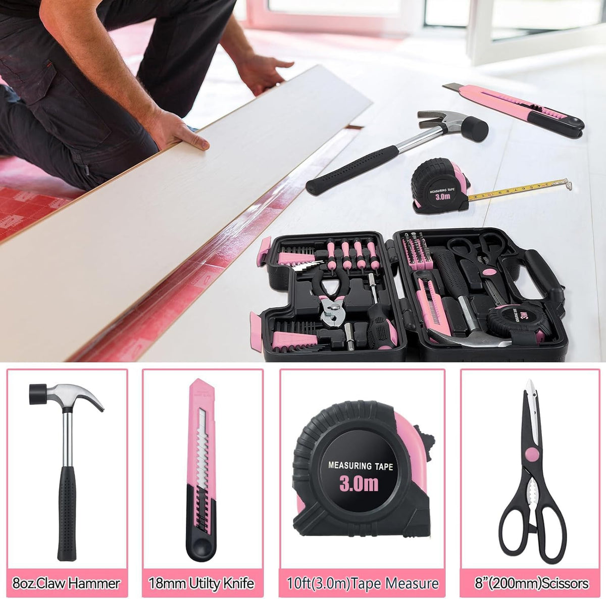 MARTCOLOR M836-Pink 58-Piece Household Hand Tool Kit – Pink – product detail
