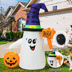 GOOSH 69110 5-Foot Halloween Wizard Ghost & Pumpkin Inflatable – White – product detail