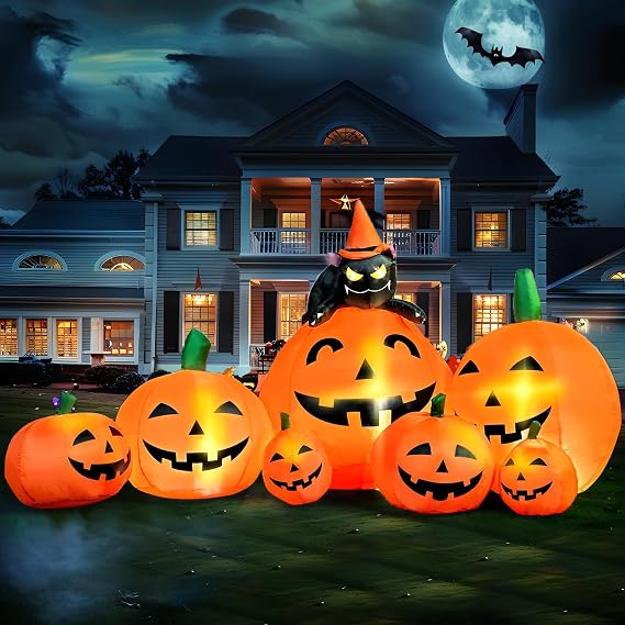 Joiedomi 30003 7-Foot Halloween Pumpkin & Witch's Cat Inflatable – 7FT, Traditional Halloween Orange