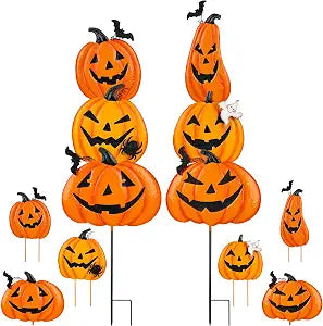 Beterzack 628NGDC 2-Set Stackable Metal Pumpkin Yard Stakes – Halloween yard signs
