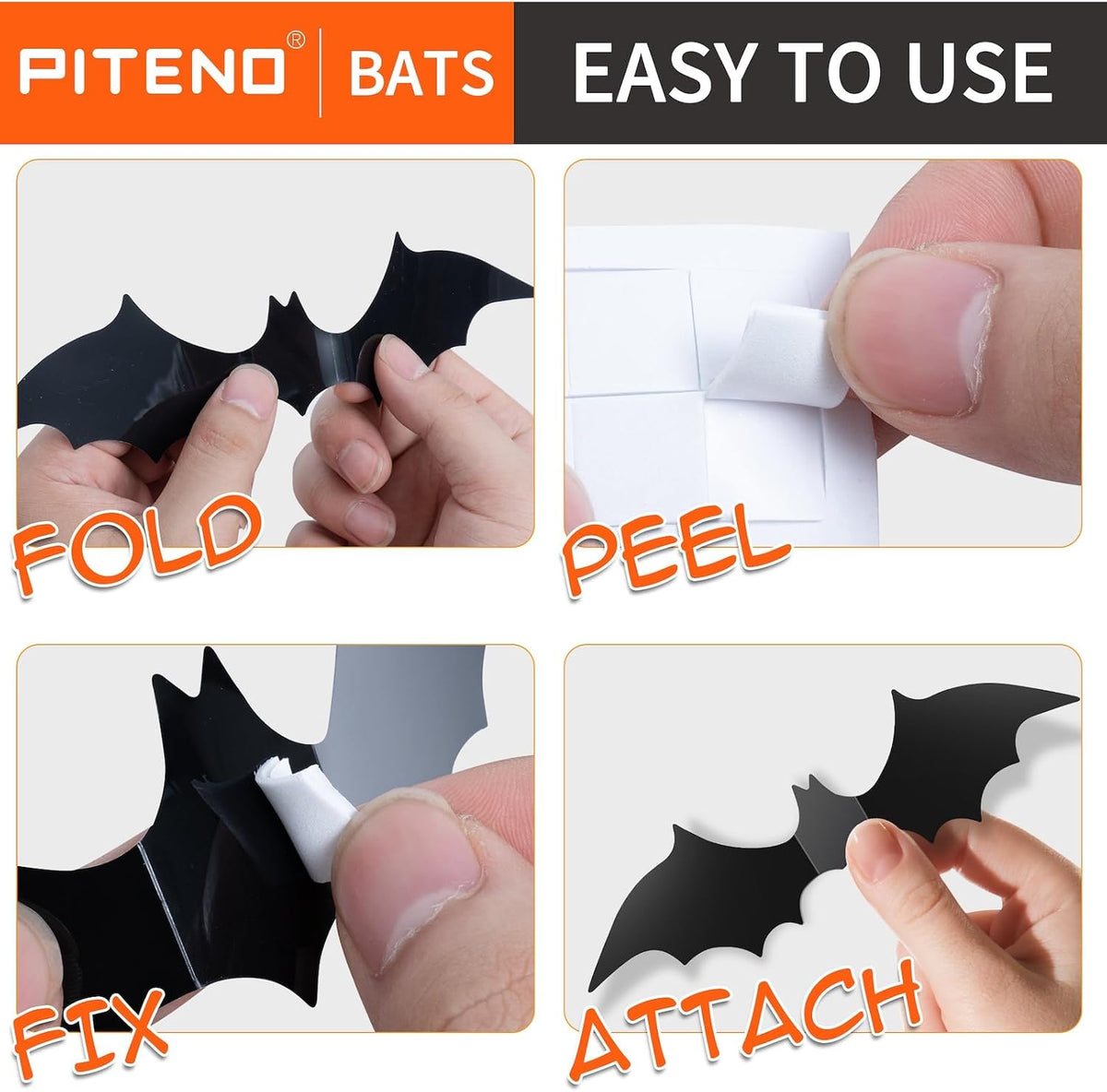 Piteno BF140 140-Piece 3D Halloween Bat Wall Sticker Set – Standard, Black – Standard / Black – product detail