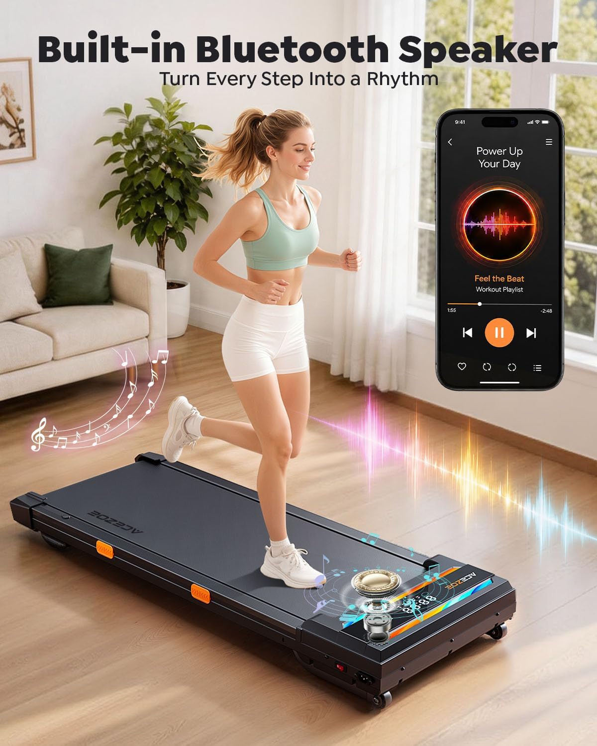 Acezoe S40-4 Under-Desk Walking Treadmill – Black with Blue & Orange – product detail