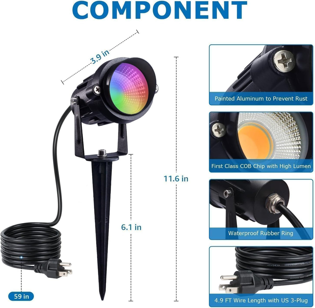 SUNVIE RR62JGOEX8 12W RGBW LED Outdoor Spotlights – 4 Pack, Black – 4 Pack / Black – product detail