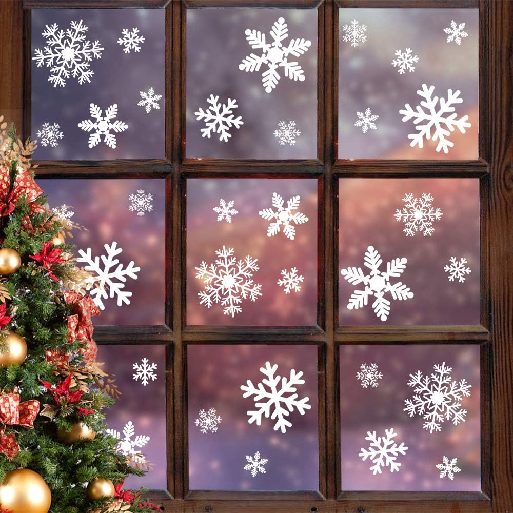 LUDILO White Snowflake Window Clings, 135 Pieces