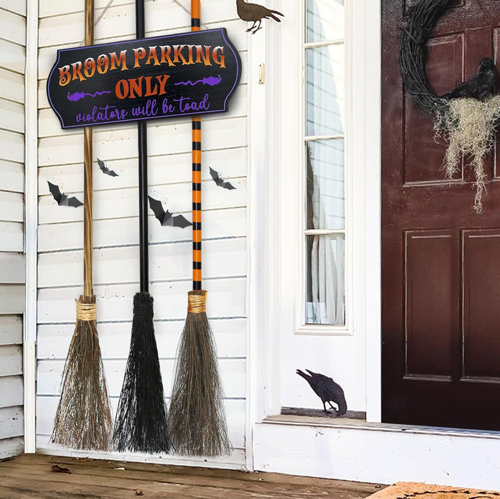 ORIENTAL CHERRY Halloween Broom Parking Sign with Three Wooden Brooms – Black – product detail