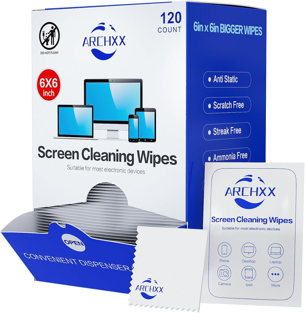 ARCHXX Individually Wrapped Screen Wipes, 120-Pack