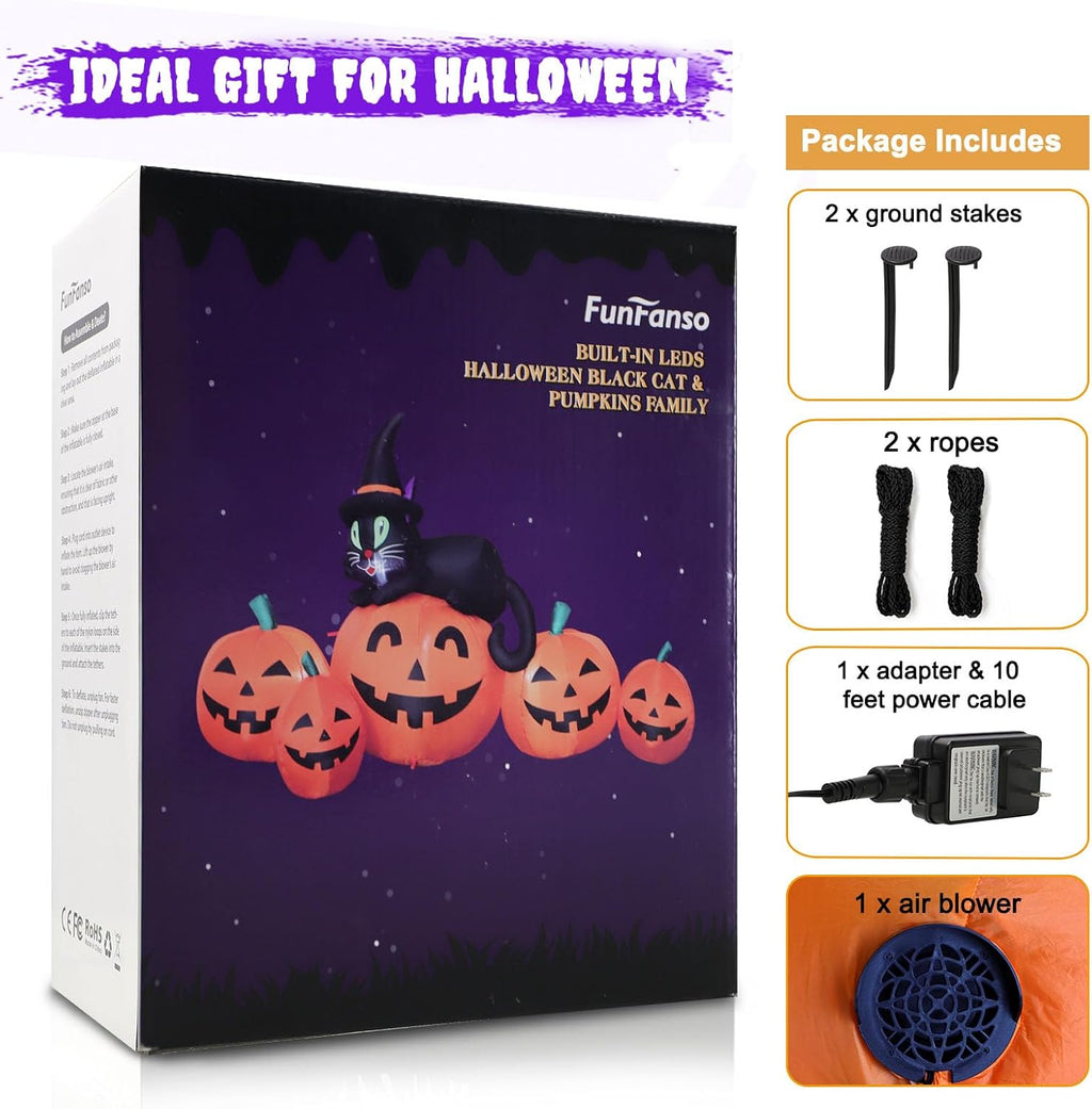 FunFanso HL18115-150 5-Foot Halloween Pumpkin & Black Cat Inflatable – 5FT Pumpkins, Orange, Black – 5FT Pumpkins / Orange, Black – product detail