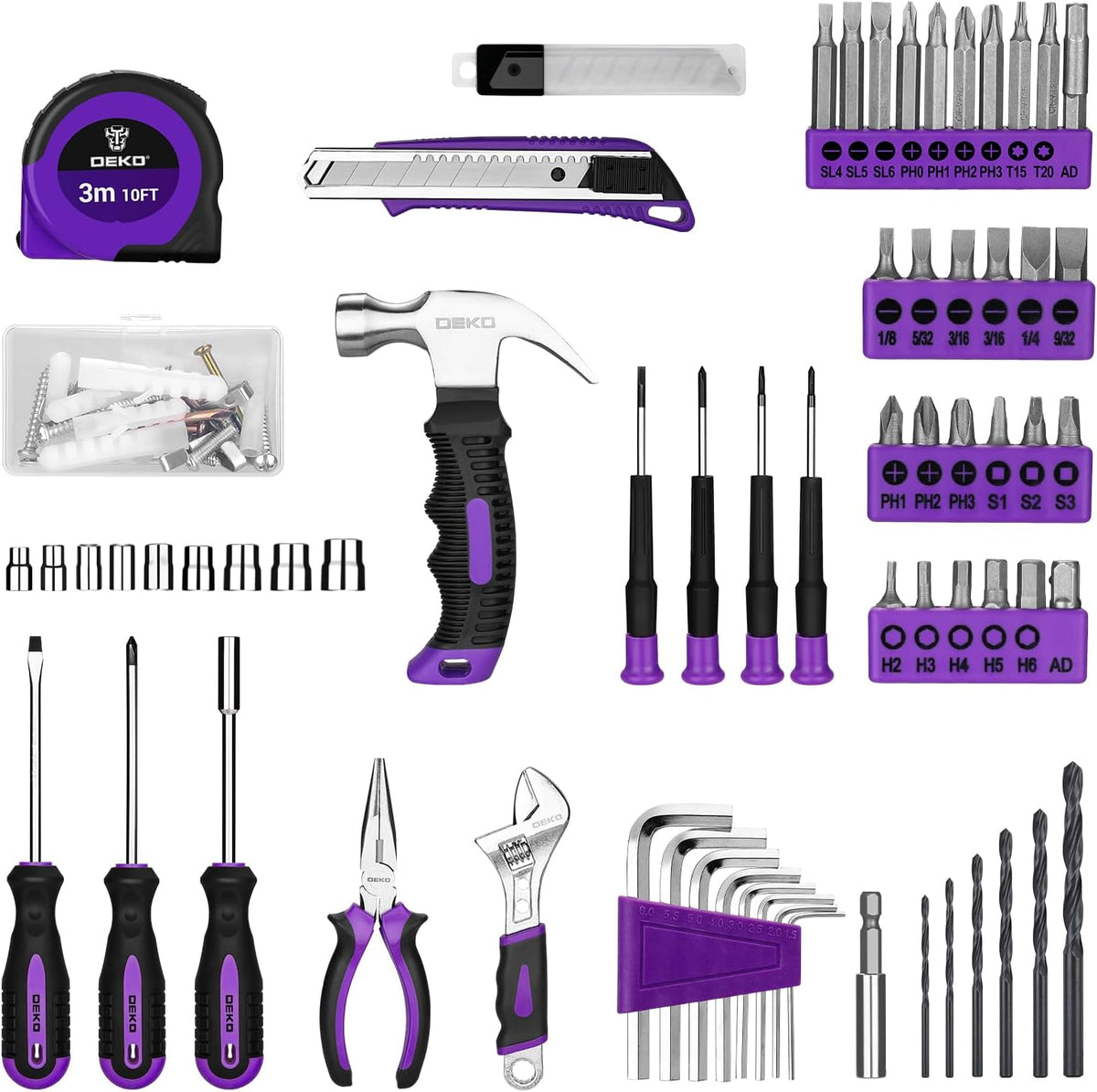 DEKOPRO 126-Piece Cordless Drill and Hand Tool Set – Purple – product detail