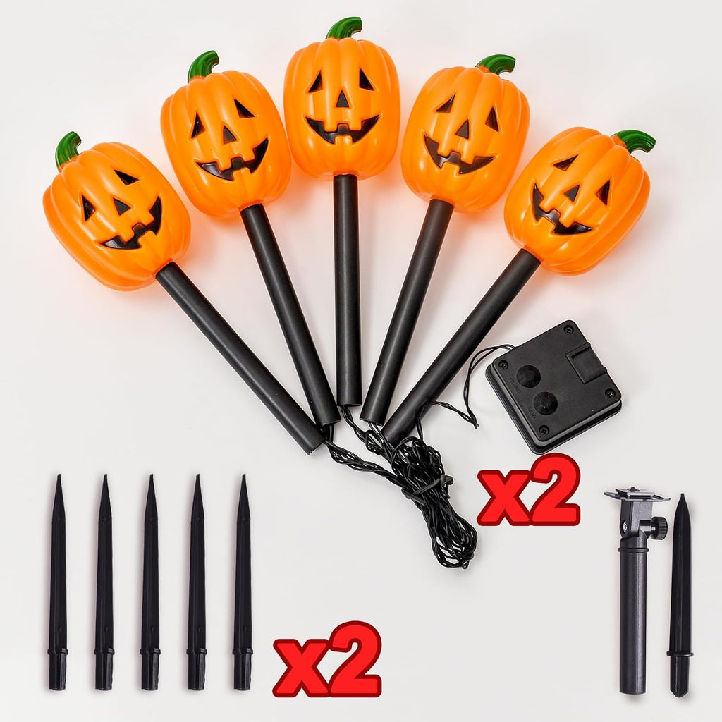 BRIGHTDECK 32137 Solar Halloween Pumpkin Stake Lights – 10-Pack – Long Pumpkin / 10-Pack – product detail