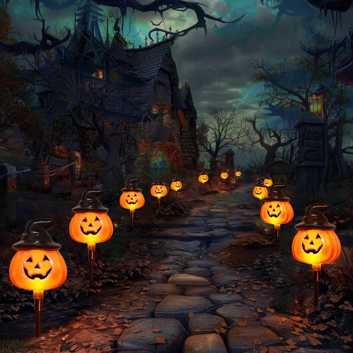 Awinking XMS049 6-Pack Solar Pumpkin Stake Lights – orange – product detail