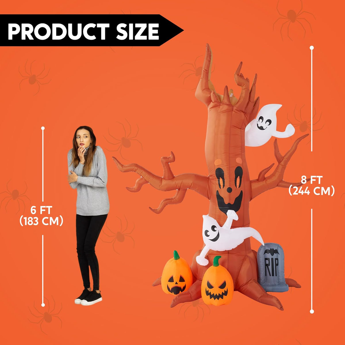 Joiedomi RH-120-2000U4-1,30048 8-Foot Halloween Tree, Ghost, Pumpkin & Tombstone Inflatable – Brown, Orange, White – product detail