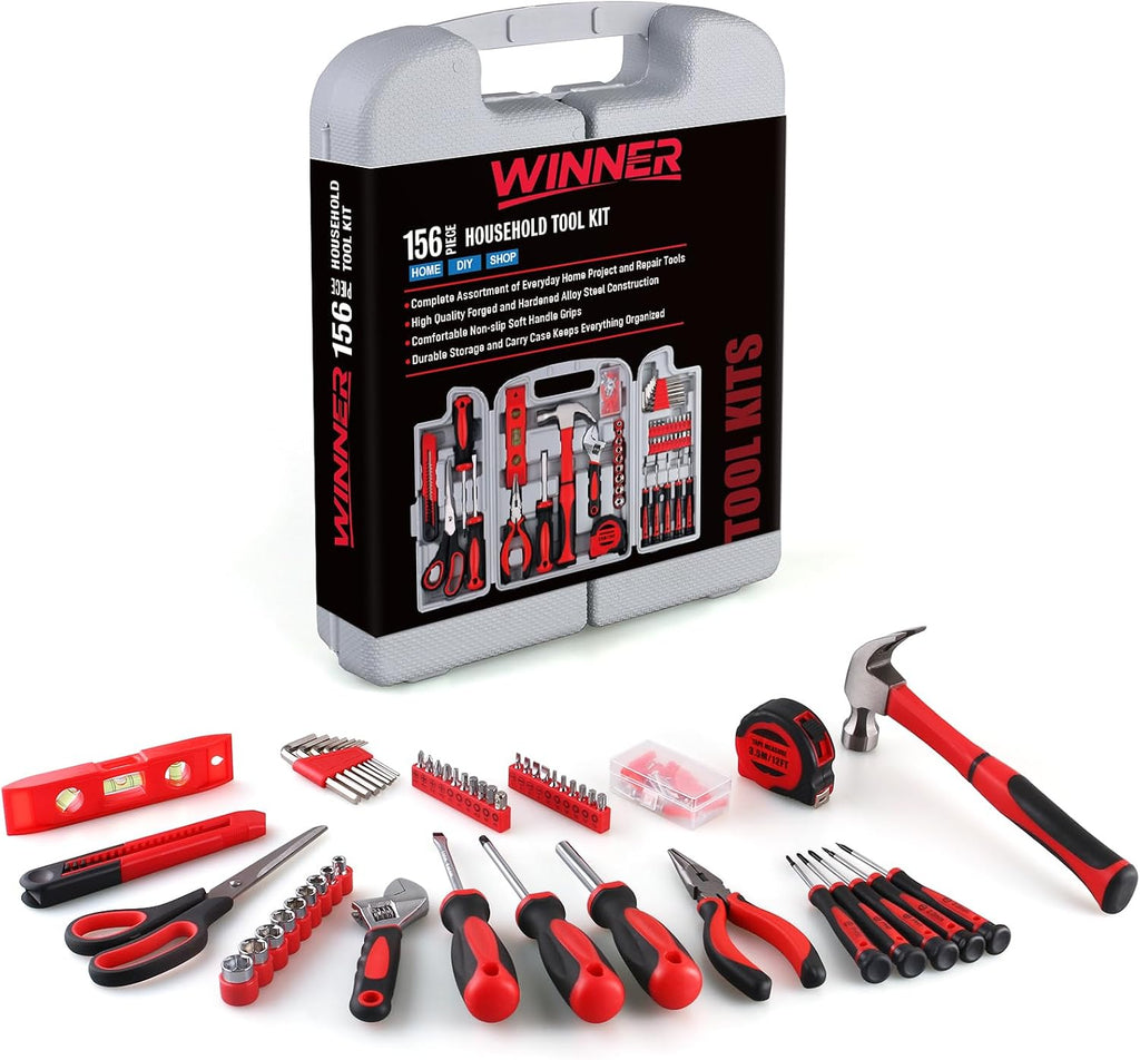 WINNER FTK156R 156-Piece Household Hand Tool Kit – 156-Pc. Ultimate Tool Kit, Red and Black – 156-Pc. Ultimate Tool Kit / ‎Red and Black – product detail