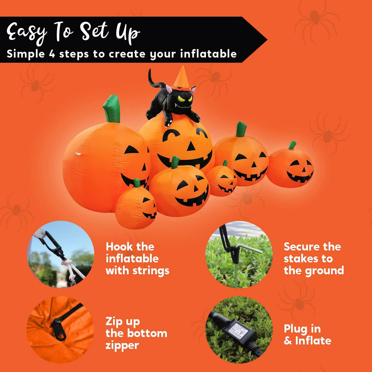 Joiedomi 30003 7-Foot Halloween Pumpkin & Witch's Cat Inflatable – 7FT, Traditional Halloween Orange – Traditional Halloween Orange / 7FT – product detail