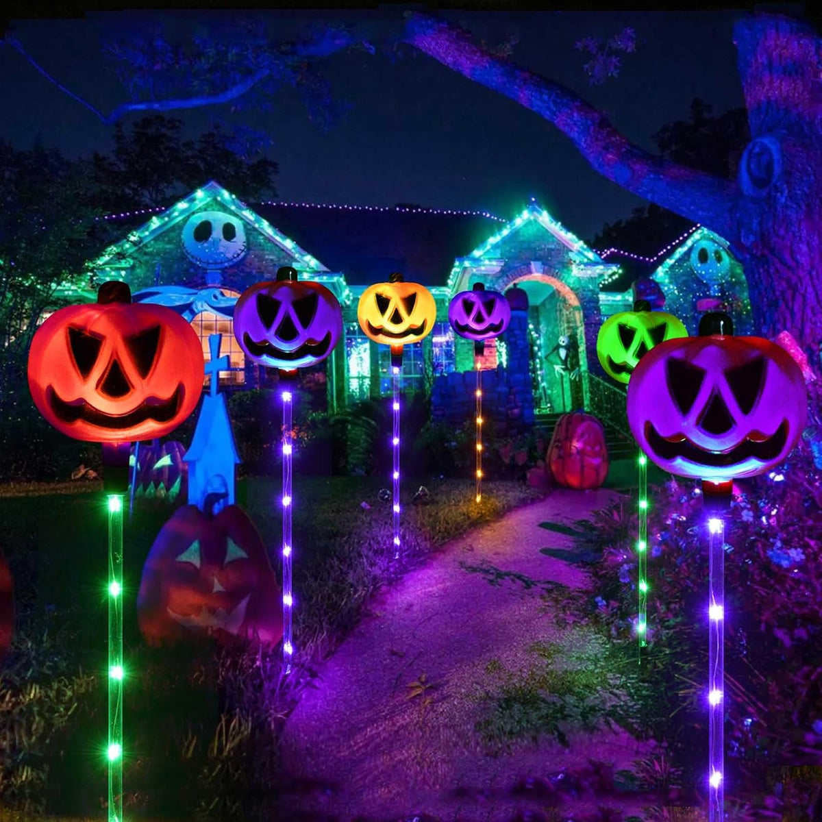 Homeleo HLD578 6-Pack Color-Changing Solar Pumpkin Path Lights – Multicolor Pumpkin – product detail