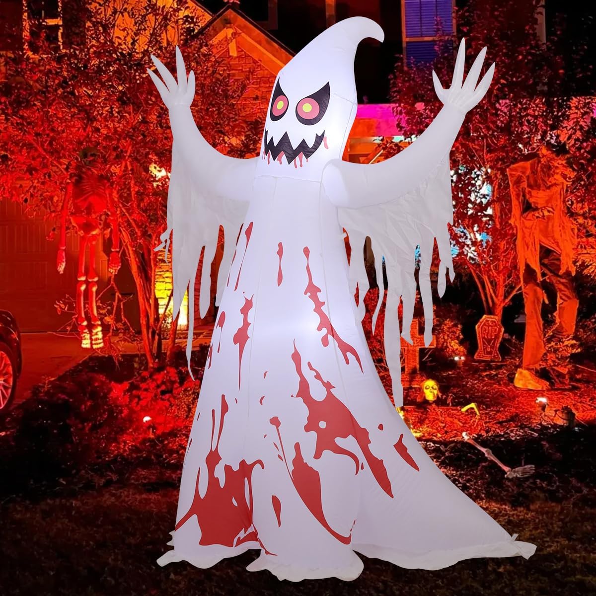 GOOSH 69589 8.2-Foot Halloween Ghost Inflatable – White and Red – product detail