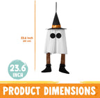 JOYIN 17593 3-Pack 23.6-Inch Lighted Hanging Ghosts with Witch Hats – Warm white light with colorful hat – product detail