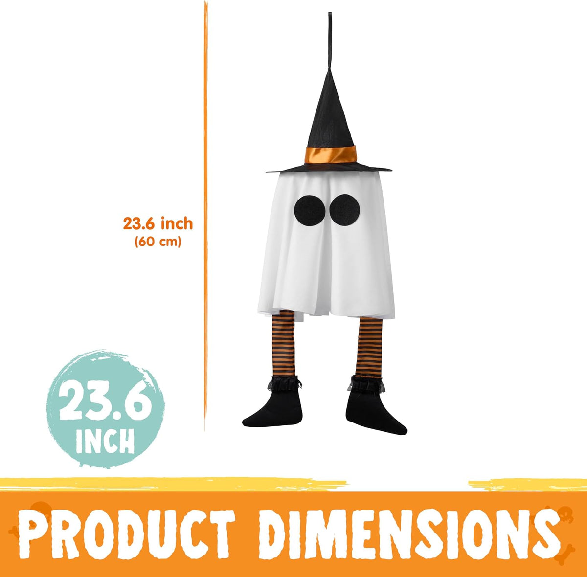 JOYIN 17593 3-Pack 23.6-Inch Lighted Hanging Ghosts with Witch Hats – Warm white light with colorful hat – product detail
